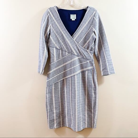 Anthropologie Maeve Wrapped Stripe Column Navy/White Sheath Dress - Picture 4 of 10